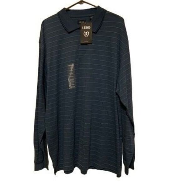 Izod Size XL Blue Striped Long Sleeved Polo Shirt *New* - Picture 1 of 6